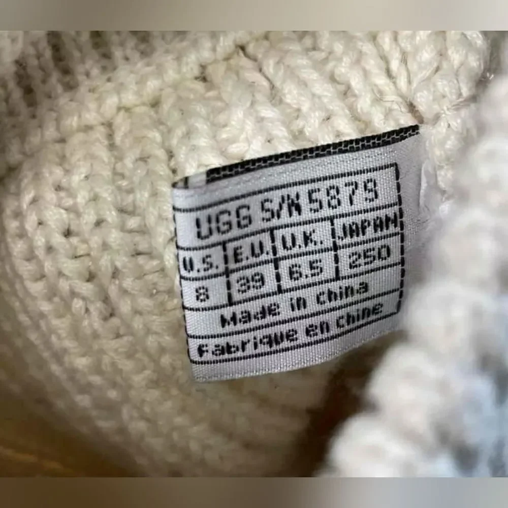UGG Cream Classic Argyle Ivory Knit Sock Sweater Boots Sz 6